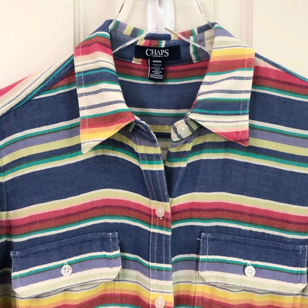 Vintage | Multi Color Stripe Long Sleeve Shirt Western Southwestern Medium - Picture 2 of 11